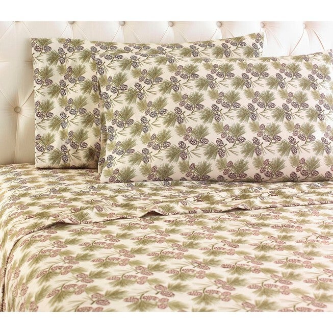 Micro Flannel® Pinecone Print Sheet Set, FLANNEL, hi-res image number 0