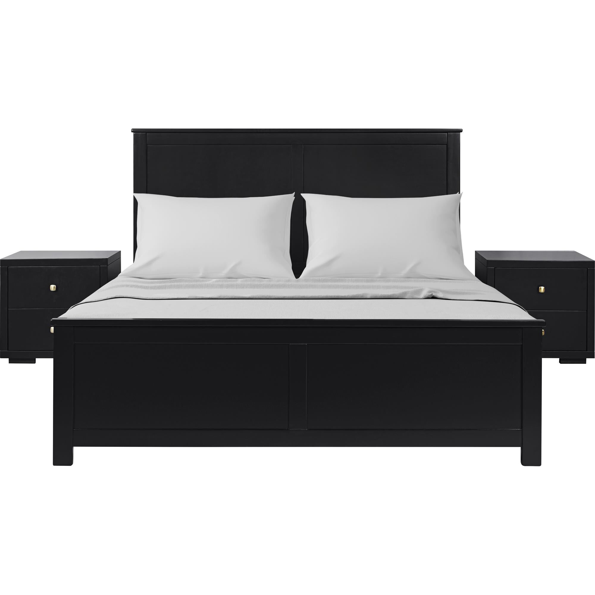 Winston Wooden Platform Bed in Cherry, King with 2 Nightstands, BLACK, hi-res image number 0