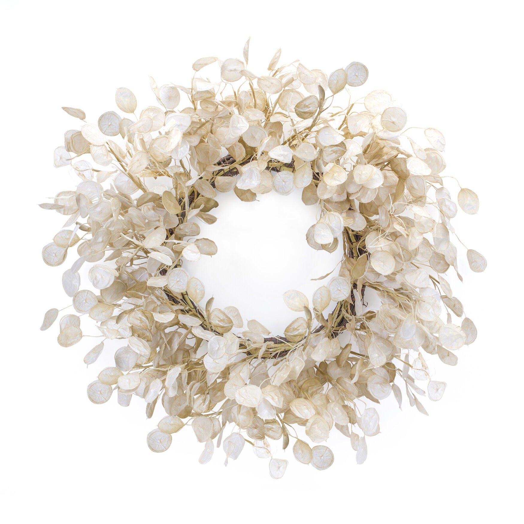 Silver Dollar Eucalyptus Wreath 33 inchesD, BEIGE, hi-res image number 0