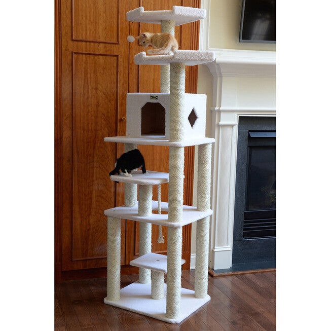 Classic Real Wood 78 inches Cat Tree Six Levels With Playhouse, Rope Swing, , alternate image number null