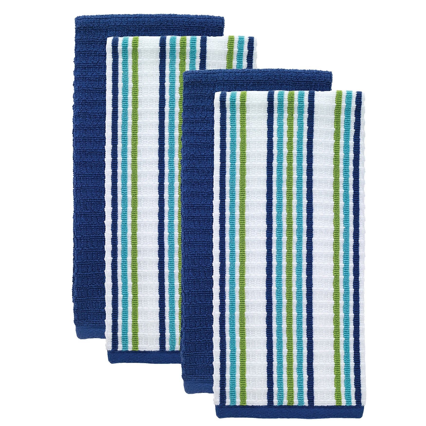 Solid & Stripe Waffle Terry Kitchen Towels, Set Of 4 Towel, COOL BLUE, hi-res image number 0
