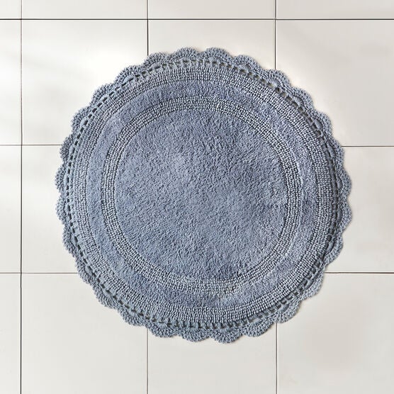 24" Round Crochet Bath Mat, BLUE, hi-res image number null