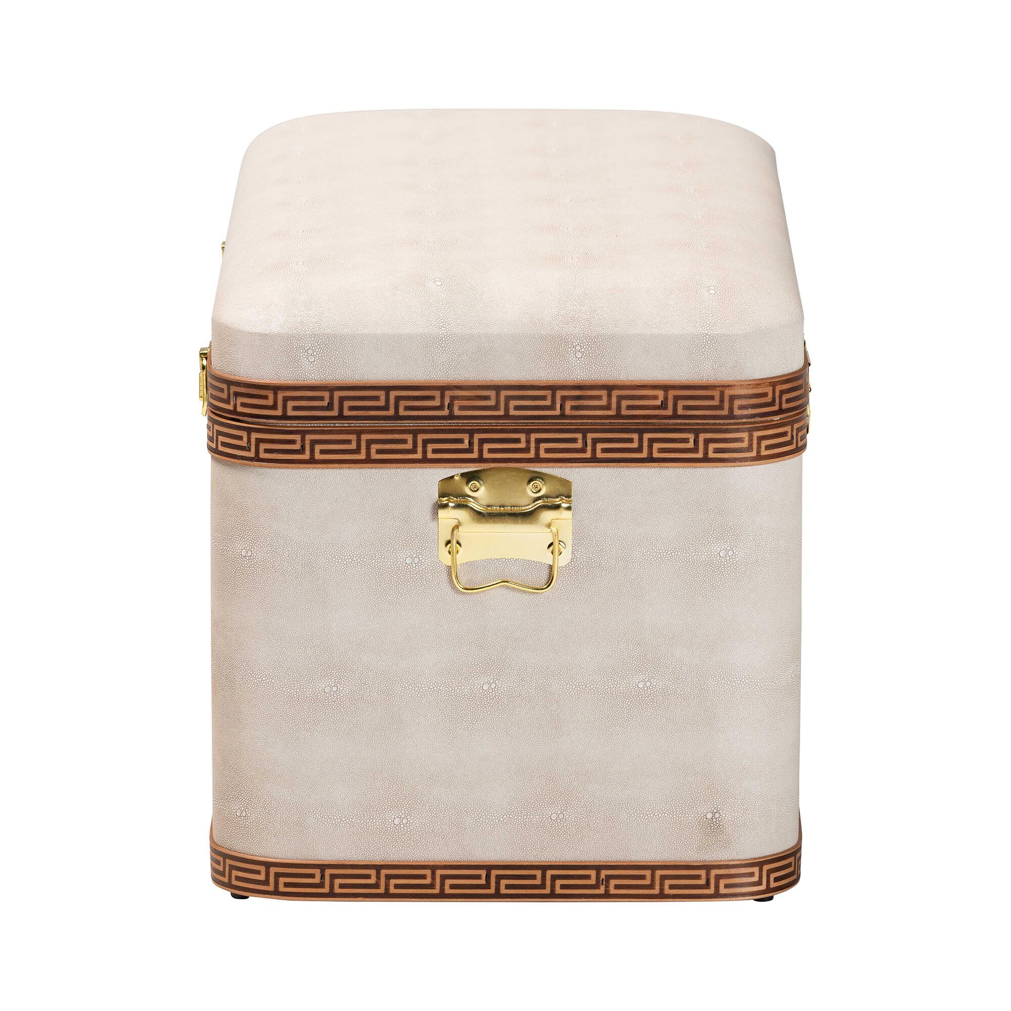 Brenner Modern Transitional Beige Faux Shagreen Storage Trunk, BEIGE, alternate image number 4
