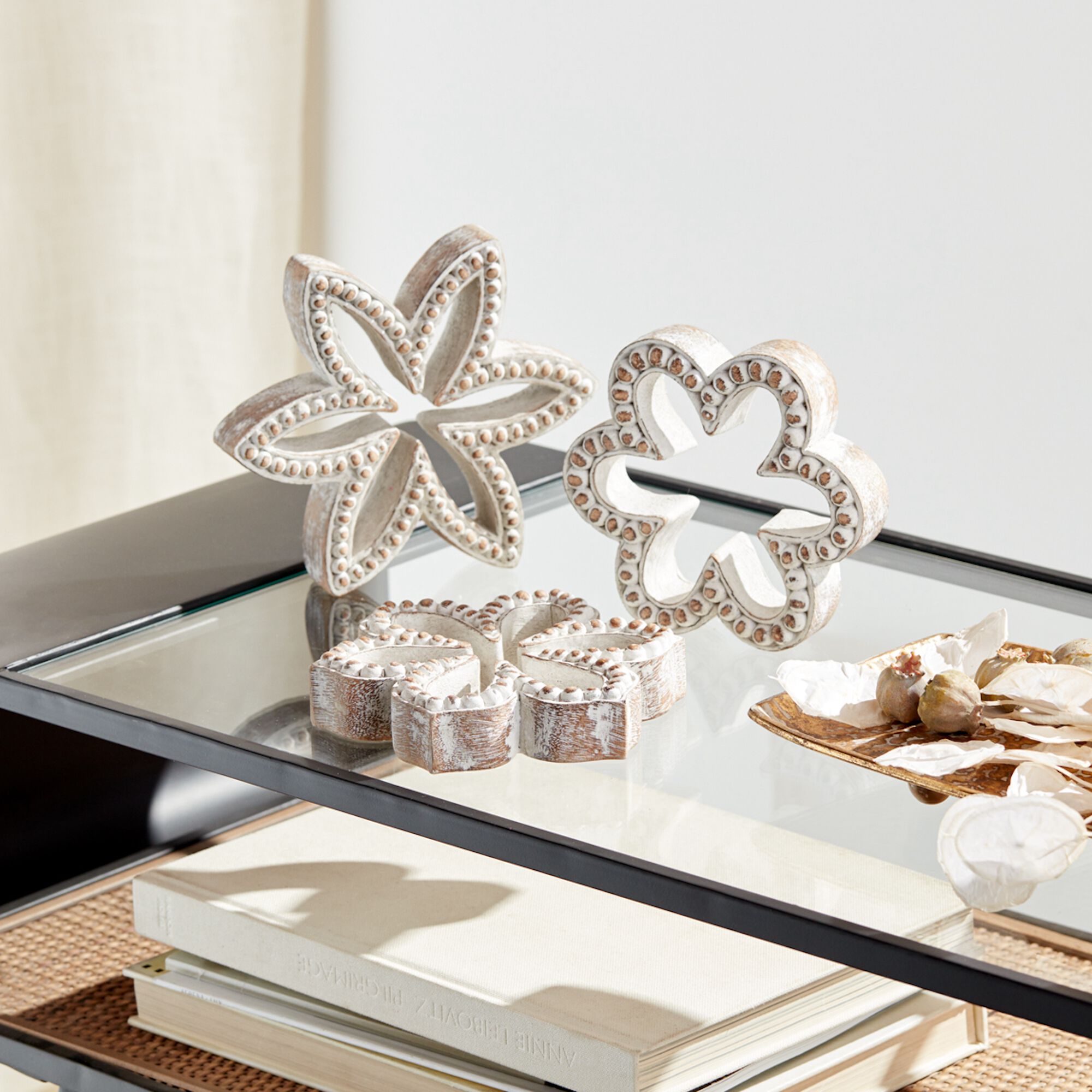 Flower Outline (Set of 3) 5.75 inchesH, 6.5 inchesH, 7 inchesH Resin, BROWN/WHITE, alternate image number 4