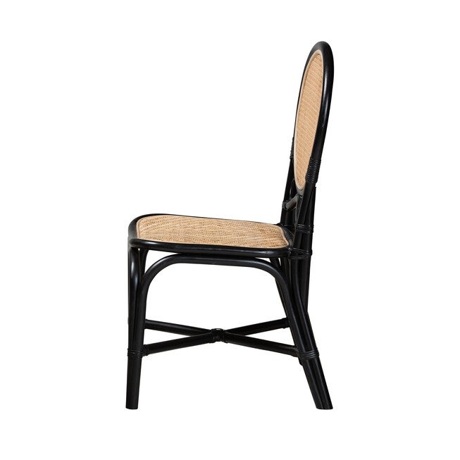 Ayana Mid-Century Modern Two-Tone Black And Natural Brown Rattan Dining Chair, , alternate image number null