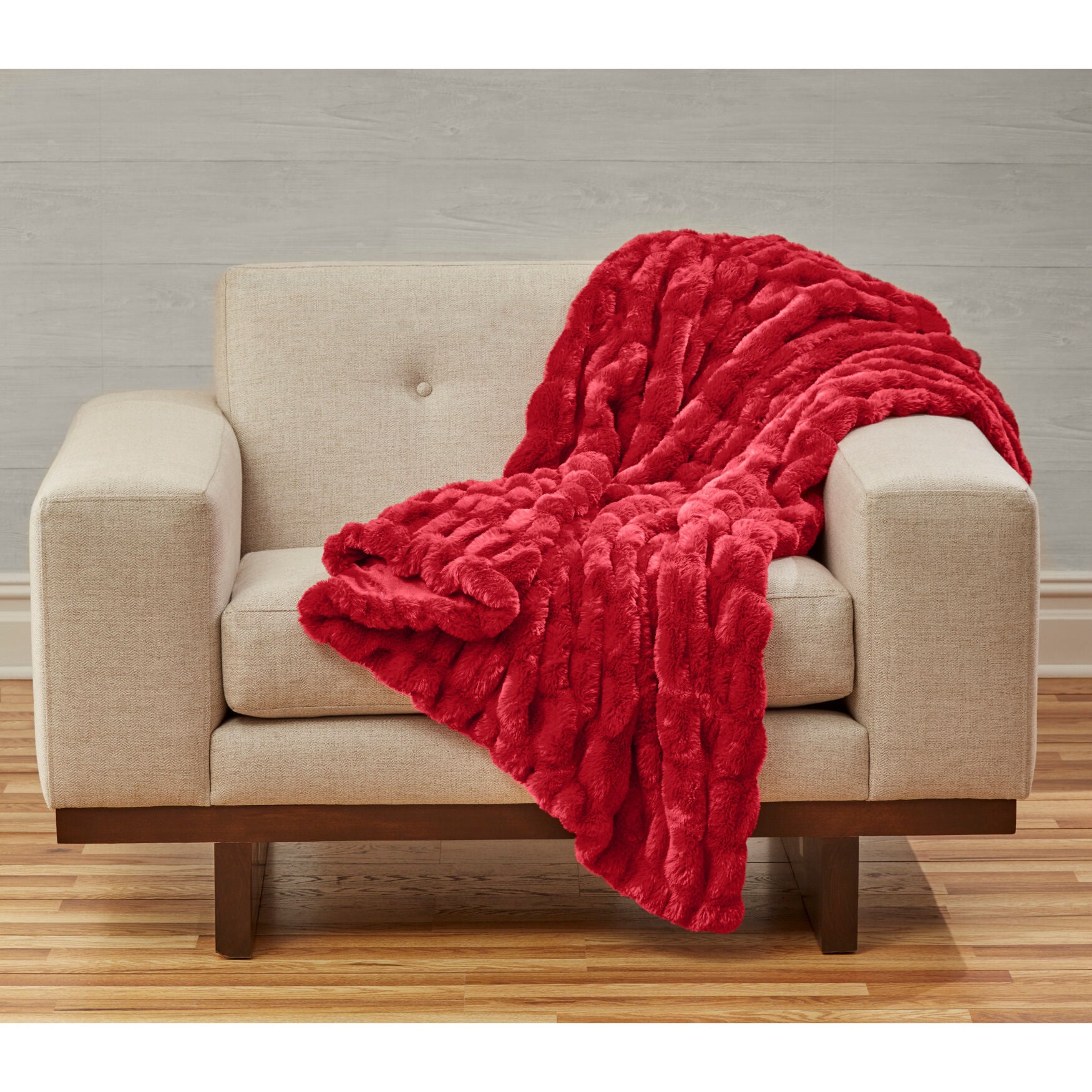 Faux Fur Throw Blanket Soft & Cozy, Red Catherines
