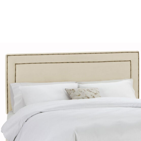 Velvet with Brass Nailhead Trim Full Headboard, BUCKWHEAT, hi-res image number null