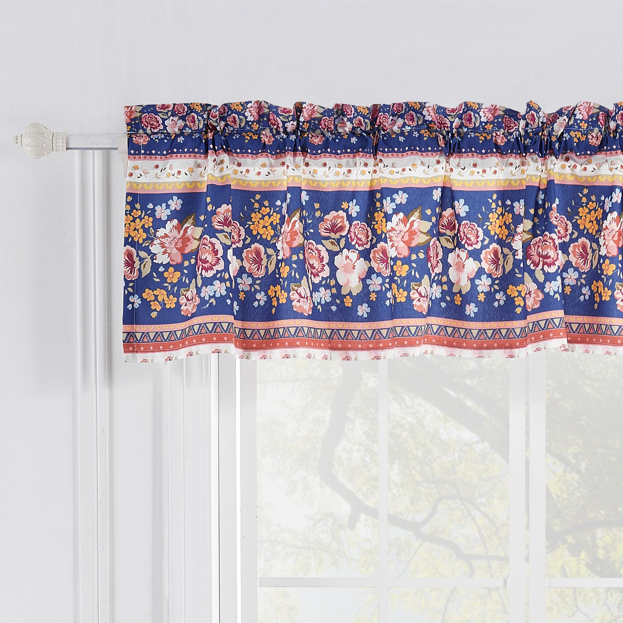 Marsha Window Treatment Valance Curtains, BLUE, hi-res image number 0