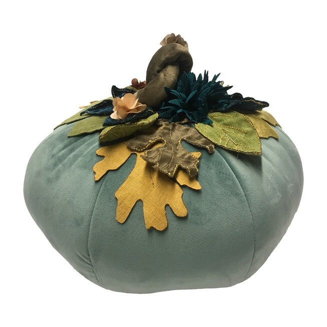 Harvest Velvet Pumpkin with Embroidered Leaves , MINERAL, hi-res image number null