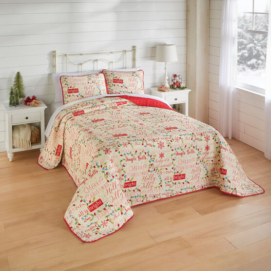 3-Pc. Microfleece Christmas Bedspread Set, HOLIDAY SONG, hi-res image number null