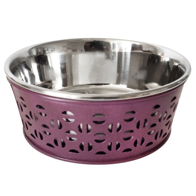 Stainless Steel Country Farmhouse Dog Bowl Plum Wine 16 oz, WINE, hi-res image number 0