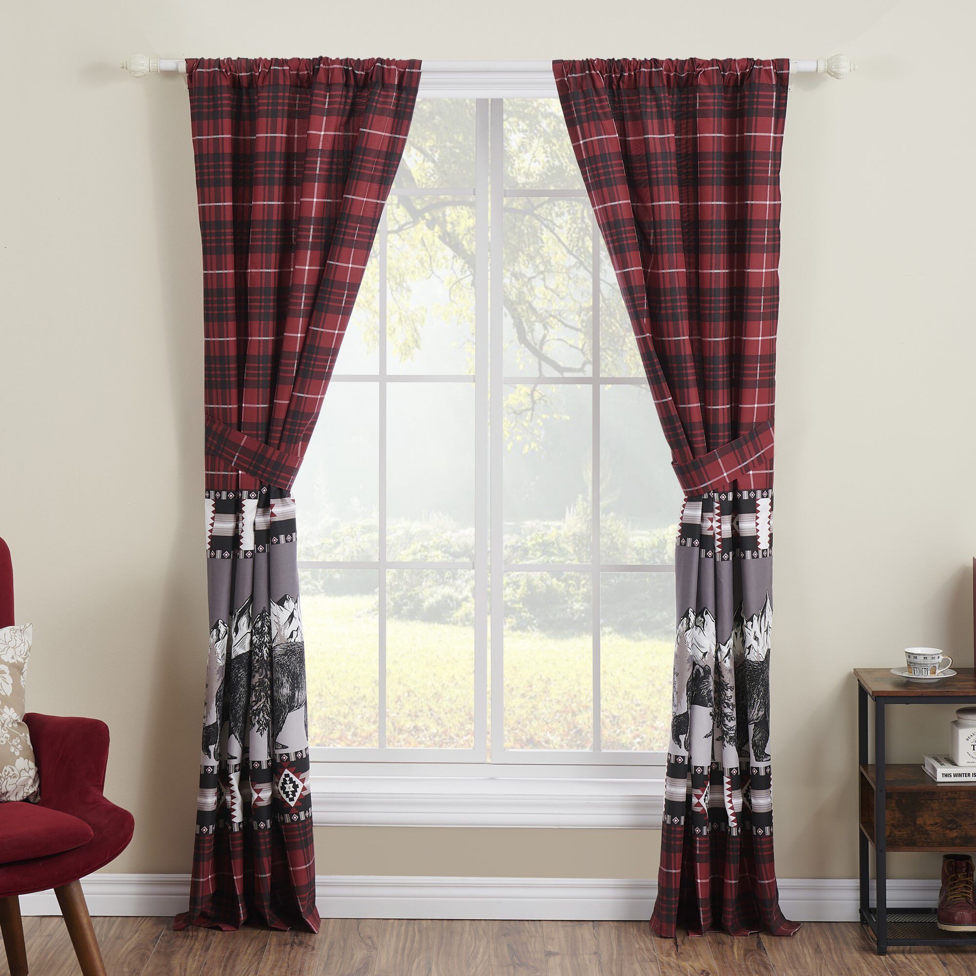 Timberline Window Curtain Panels, Set of 2, 84 inches, RED, alternate image number 2