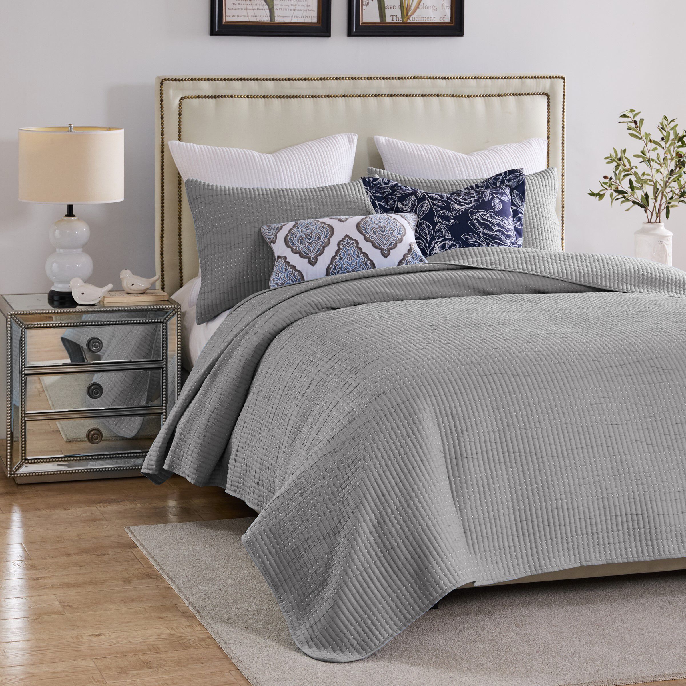 Greenland Home Fashions Cosmo Contemporary Matelass&eacute; Coverlet Set, GRAY, alternate image number 3