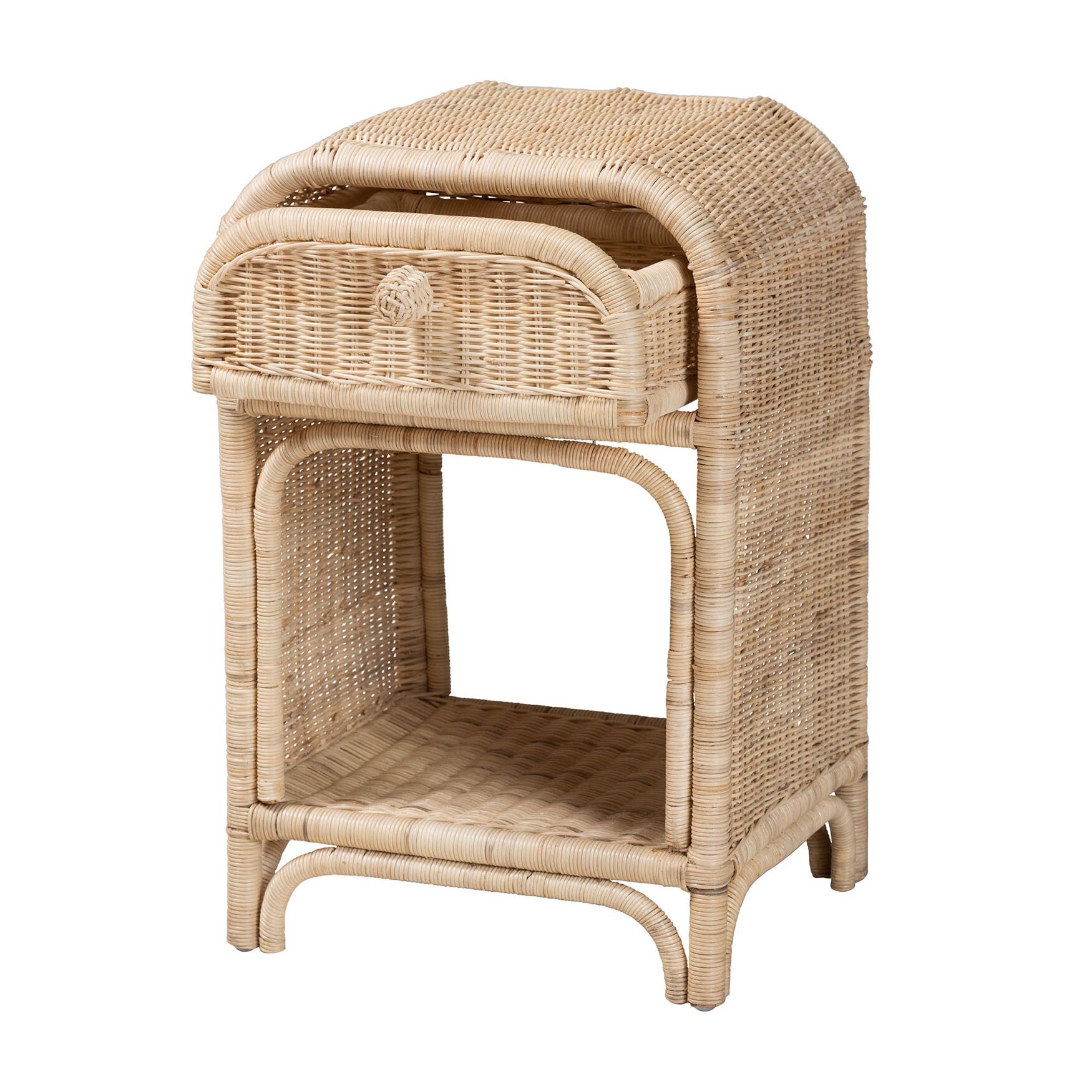 Magni Modern Bohemian Natural Brown Rattan 1-Drawer Nightstand, , on-hover image number 1
