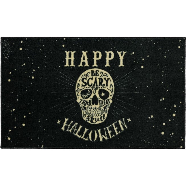 Be Scary Skull Black Kitchen Rug, BLACK, hi-res image number null