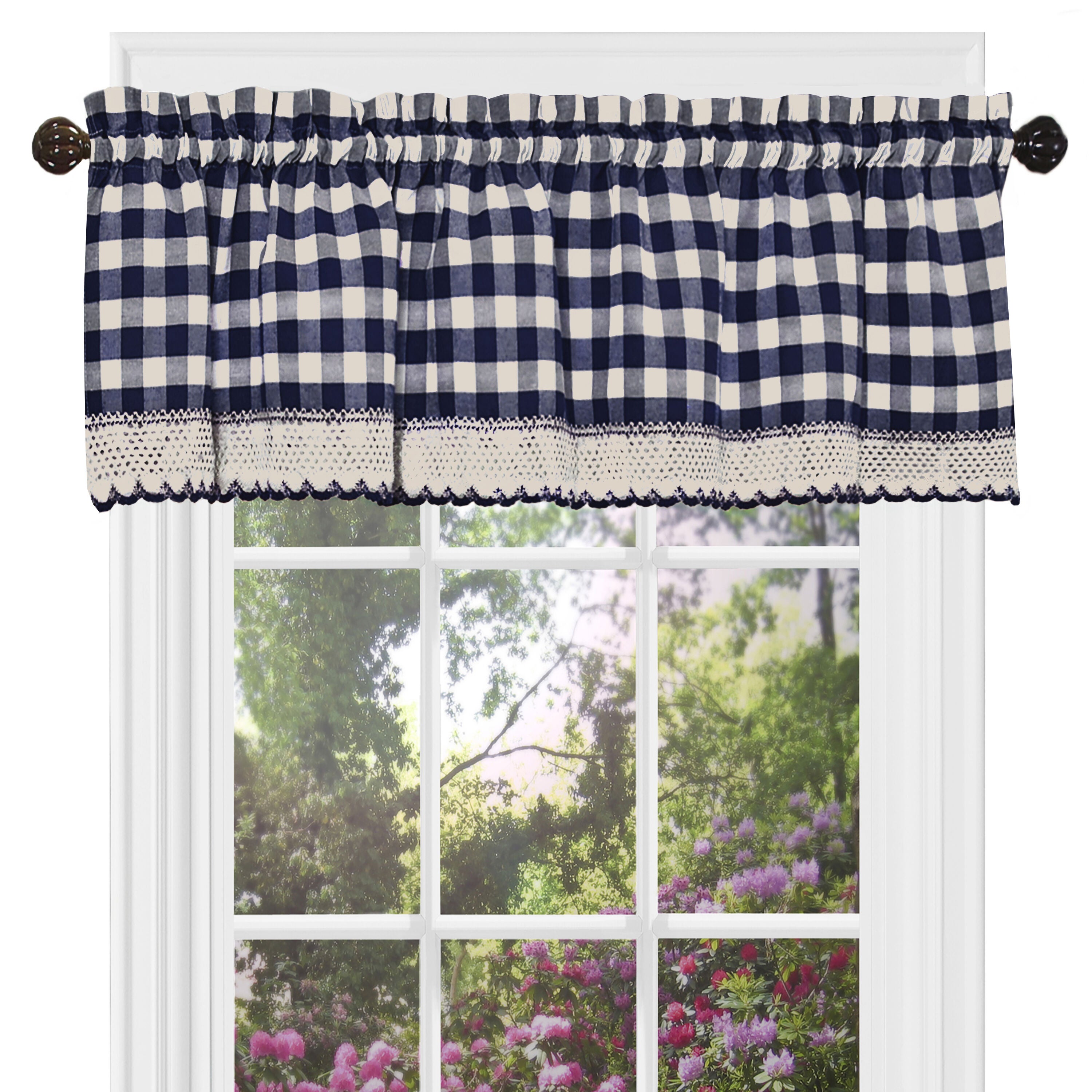 Buffalo Check Window Curtain Valance, NAVY, alternate image number 1