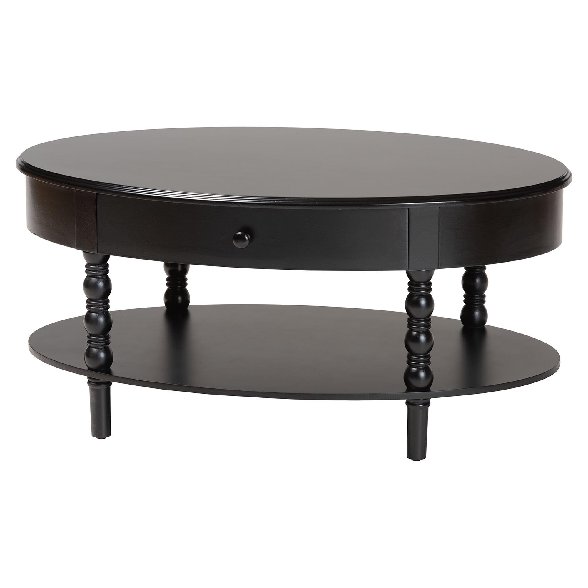 Malinda Classic Black Wood 1-Drawer Coffee Table with Spindle Legs, BLACK, alternate image number 1