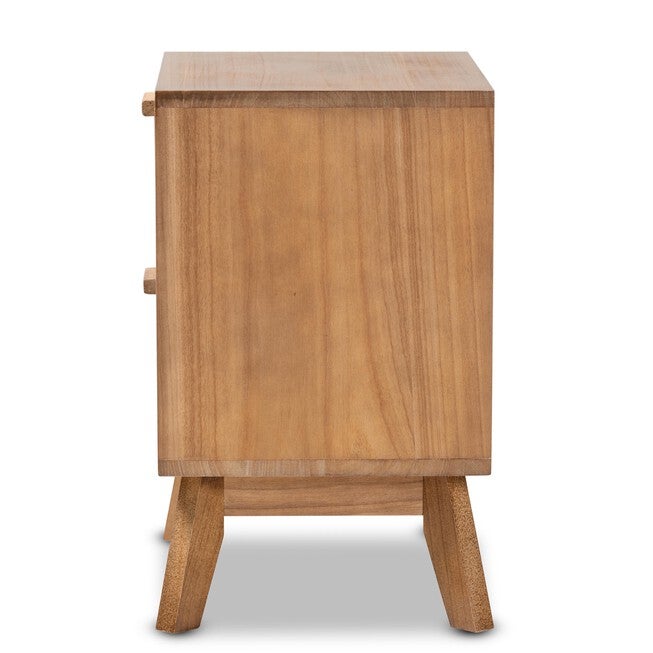 Baden Mid-Century Modern Walnut Brown Finished Wood 2-Drawer Nightstand With Rattan, , alternate image number null