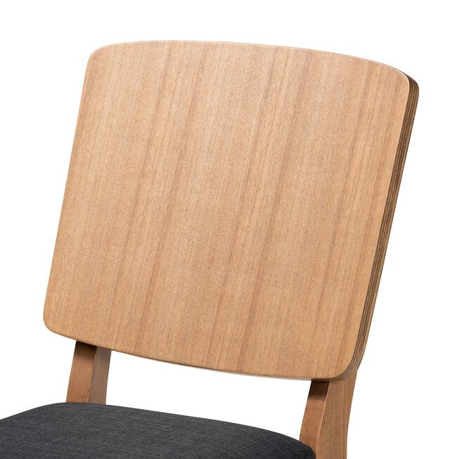 Denmark Mid-Century Modern Black Fabric And French Oak Brown Finished Rubberwood 2-Piece Dining Chair Set, , alternate image number null