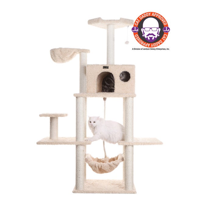 Mult-Level Real Wood Cat Tree Hammock Bed, Climbing Center, BEIGE, hi-res image number 0