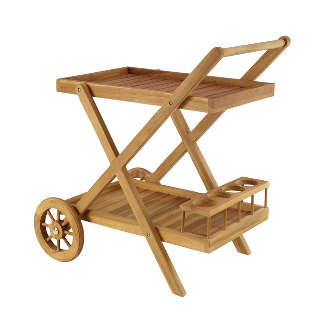 Brown Teak Wood Traditional Rolling Serving Cart, , alternate image number 2