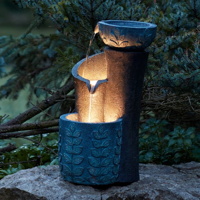 Cascading Leaf Bowl Fountain 19.5 inchesH, BLUE/GREY, alternate image number null