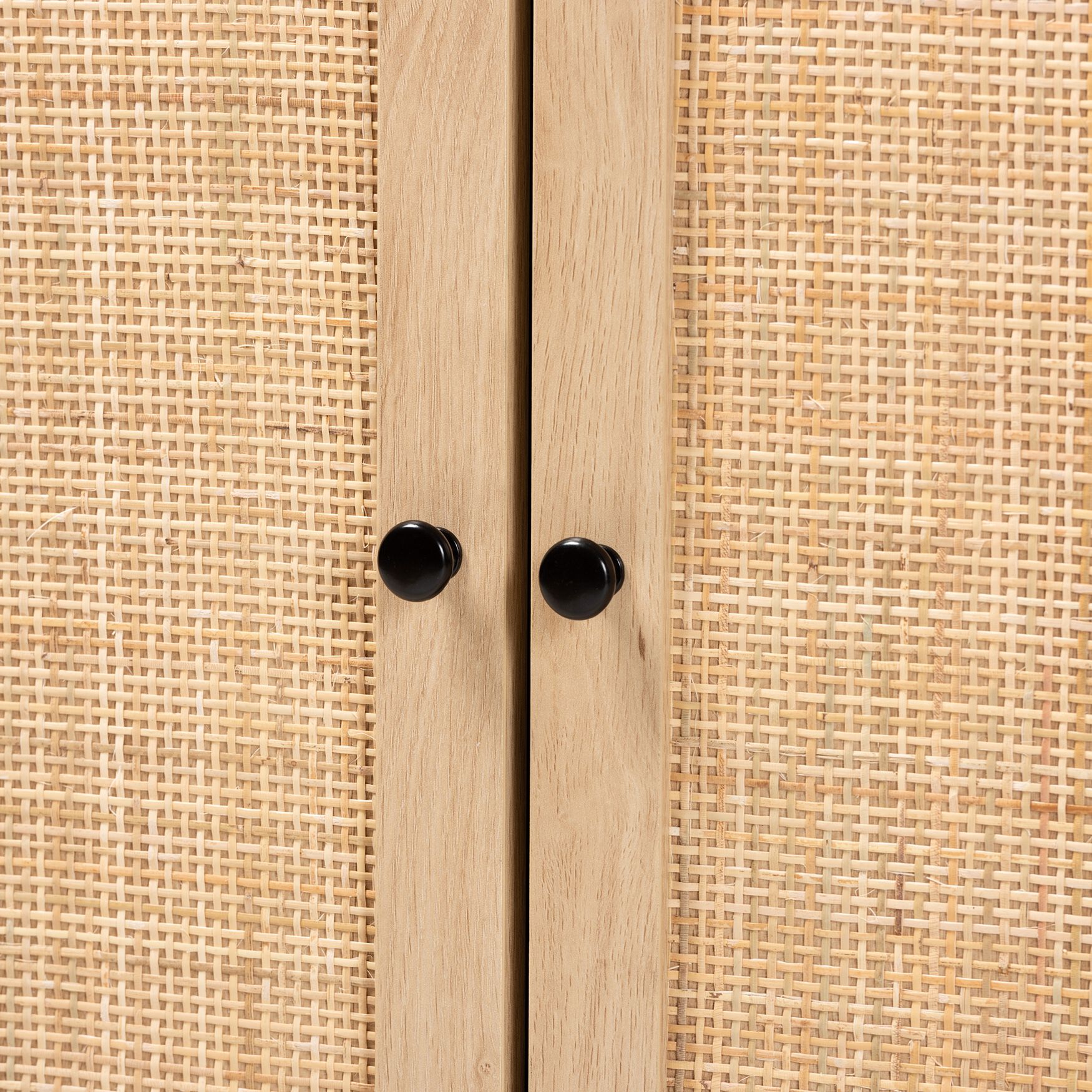 Declan Mid-Century Modern Espresso Brown Finished Wood And Natural Rattan 2-Door Storage Cabinet, , alternate image number 4