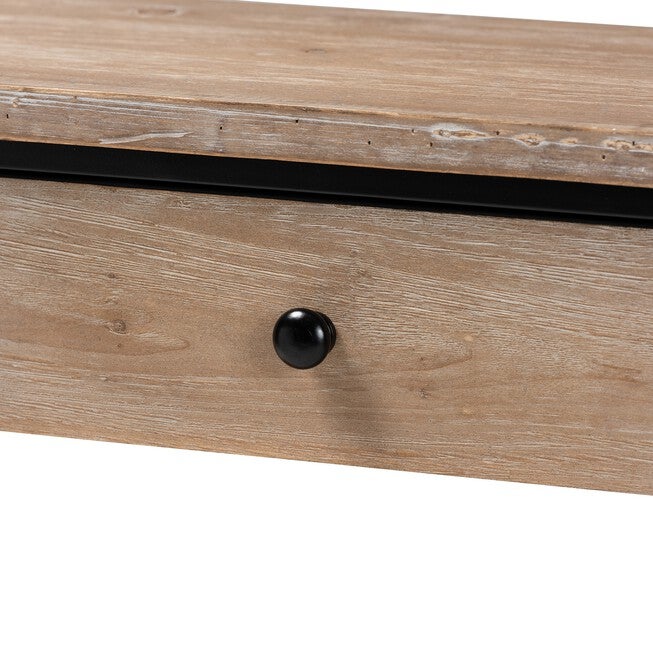 Silas Modern Industrial Natural Brown Finished Wood And Black Metal 2-Drawer Console Table, , alternate image number null