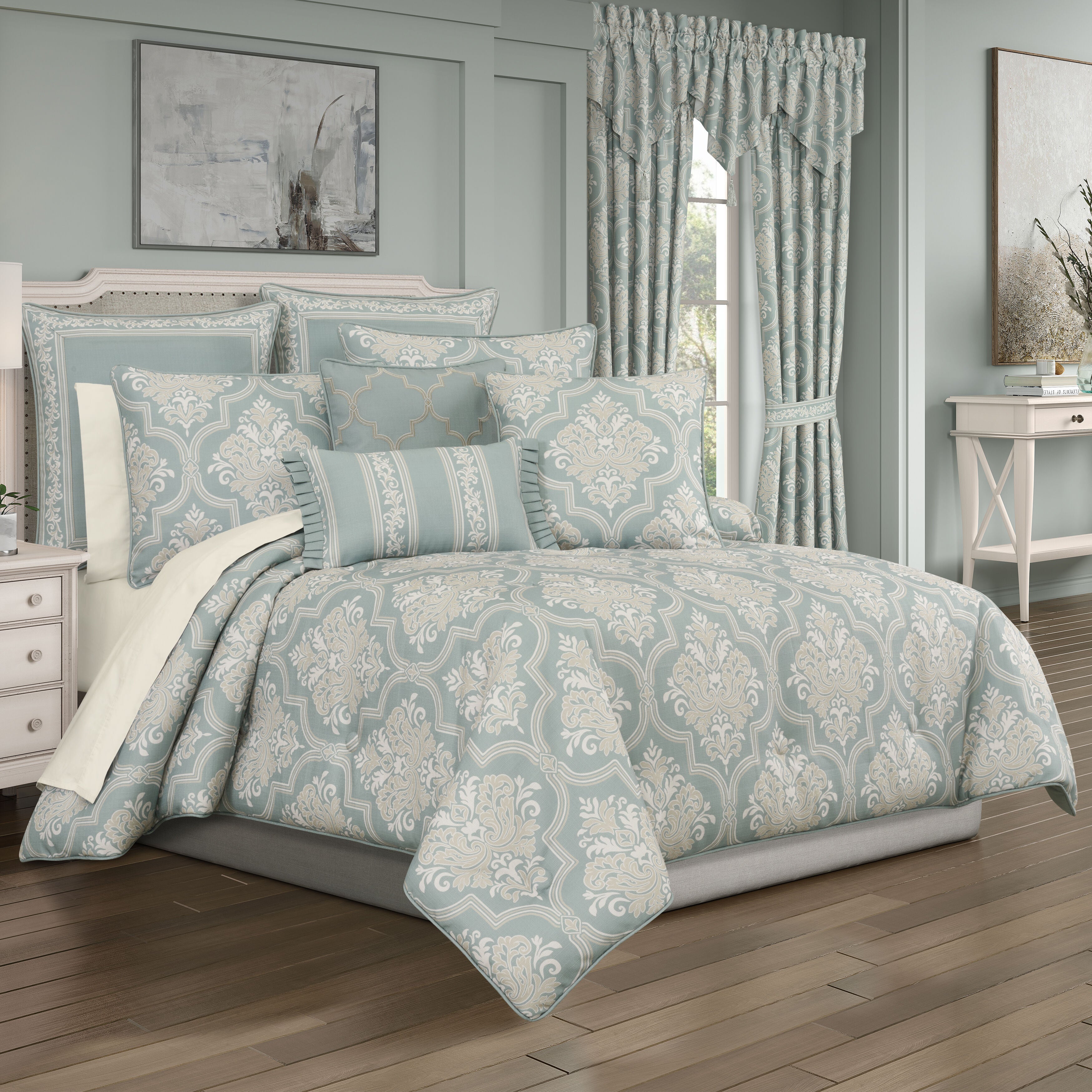 TRANQUILITY FULL/QUEEN 3PC. COMFORTER SET, AQUA, hi-res image number 0