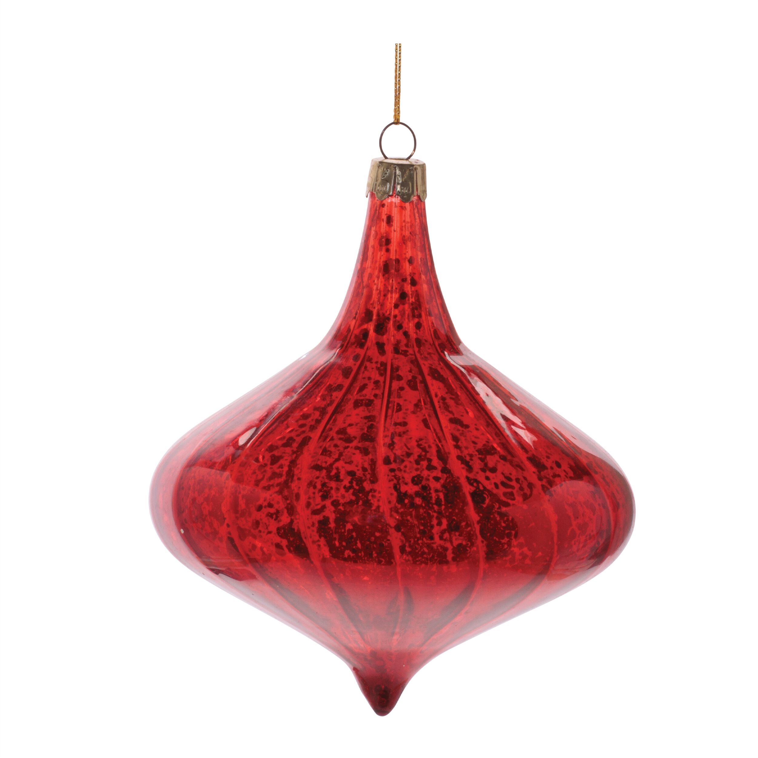 Ribbed Mercury Glass Onion and Finial Ornament (Set of 4), RED, alternate image number 3