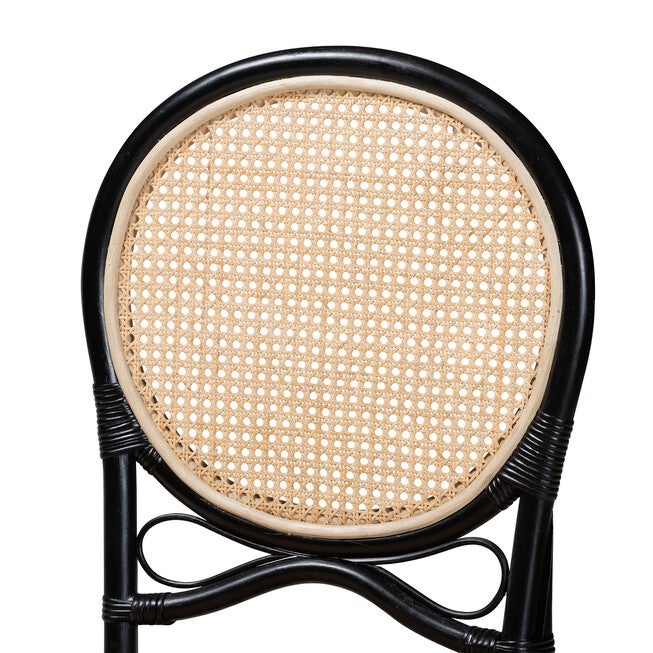Ayana Mid-Century Modern Two-Tone Black And Natural Brown Rattan Dining Chair, , alternate image number null