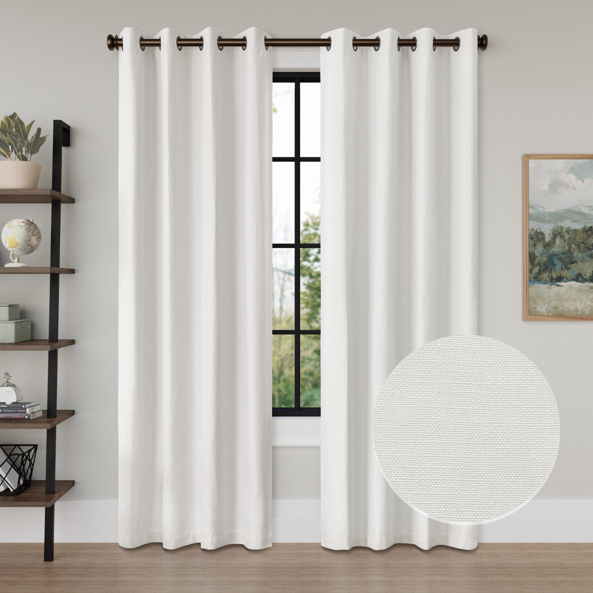 Linen Texture 100% Blackout Grommet Pair, WHITE, hi-res image number 0