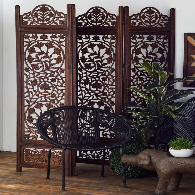 Brown Mango Wood Traditional Room Divider Screen, 72 inches x 80 inches x 1 inches, , alternate image number null