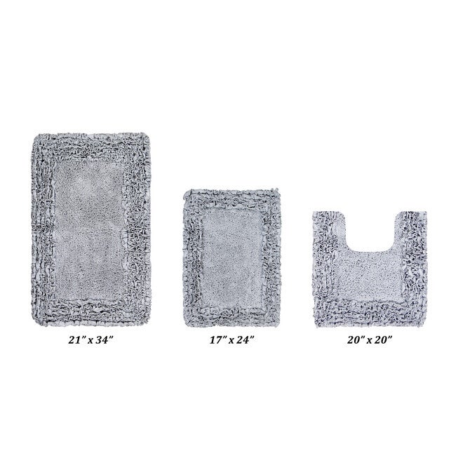 Shaggy Border Bath Rug Mat, 3 Piece Set, (17 inches X 24 inches | 20 inches X 20 inches | 21 inches X 34 inches), SILVER, hi-res image number 0