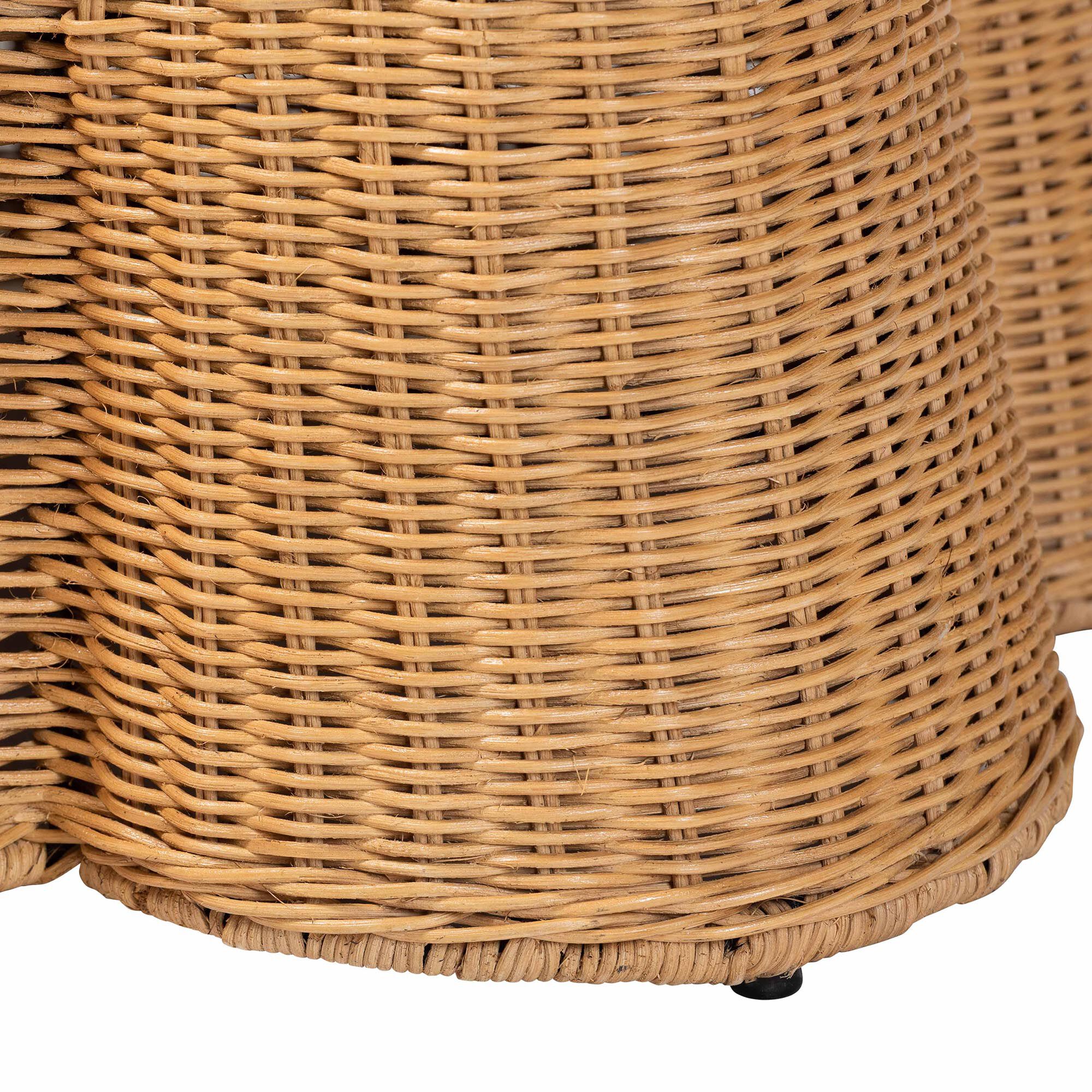 Close-up of natural rattan corner base on rectangle ottoman