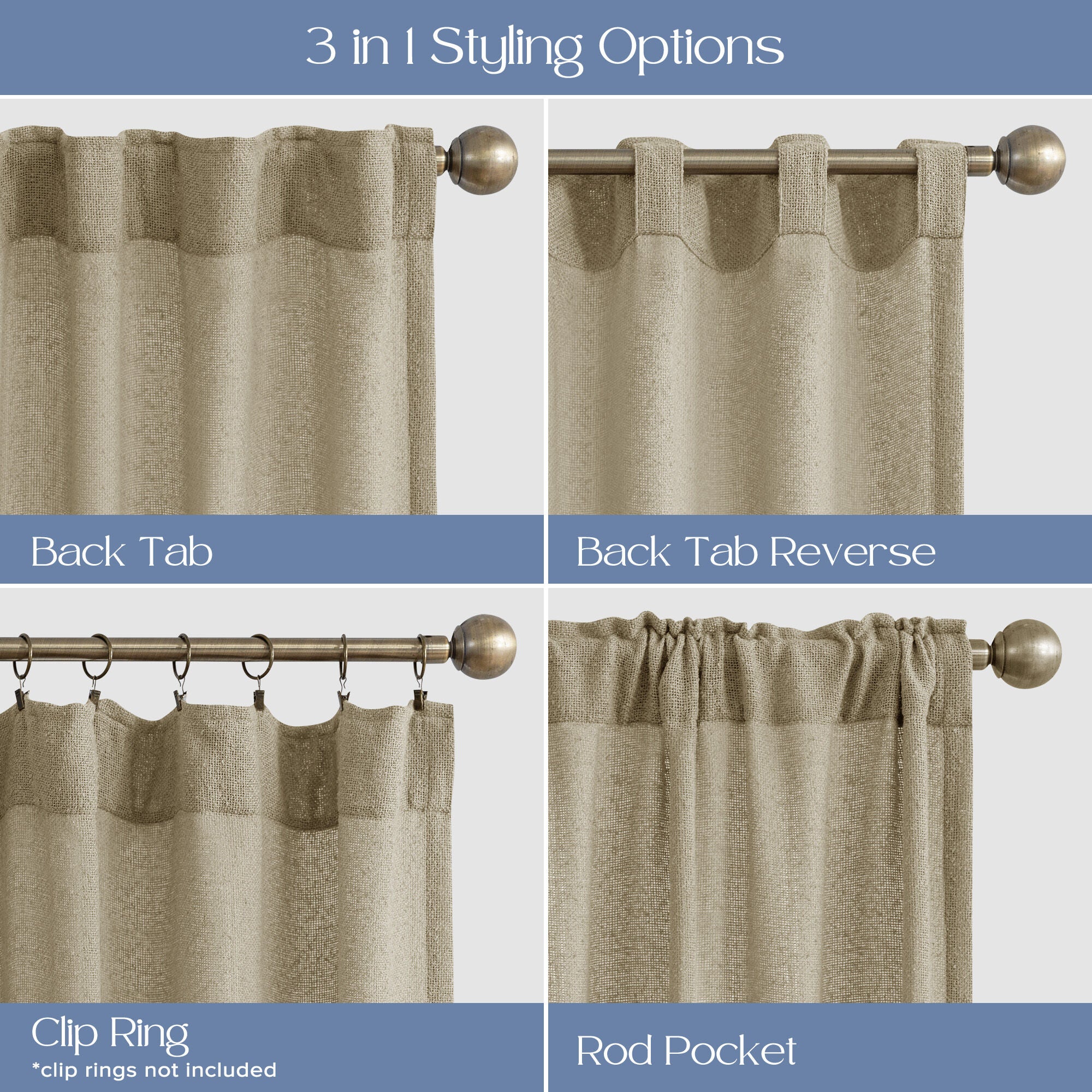 Boucle Sheer Back Tab Single Panel, TAUPE, alternate image number 3