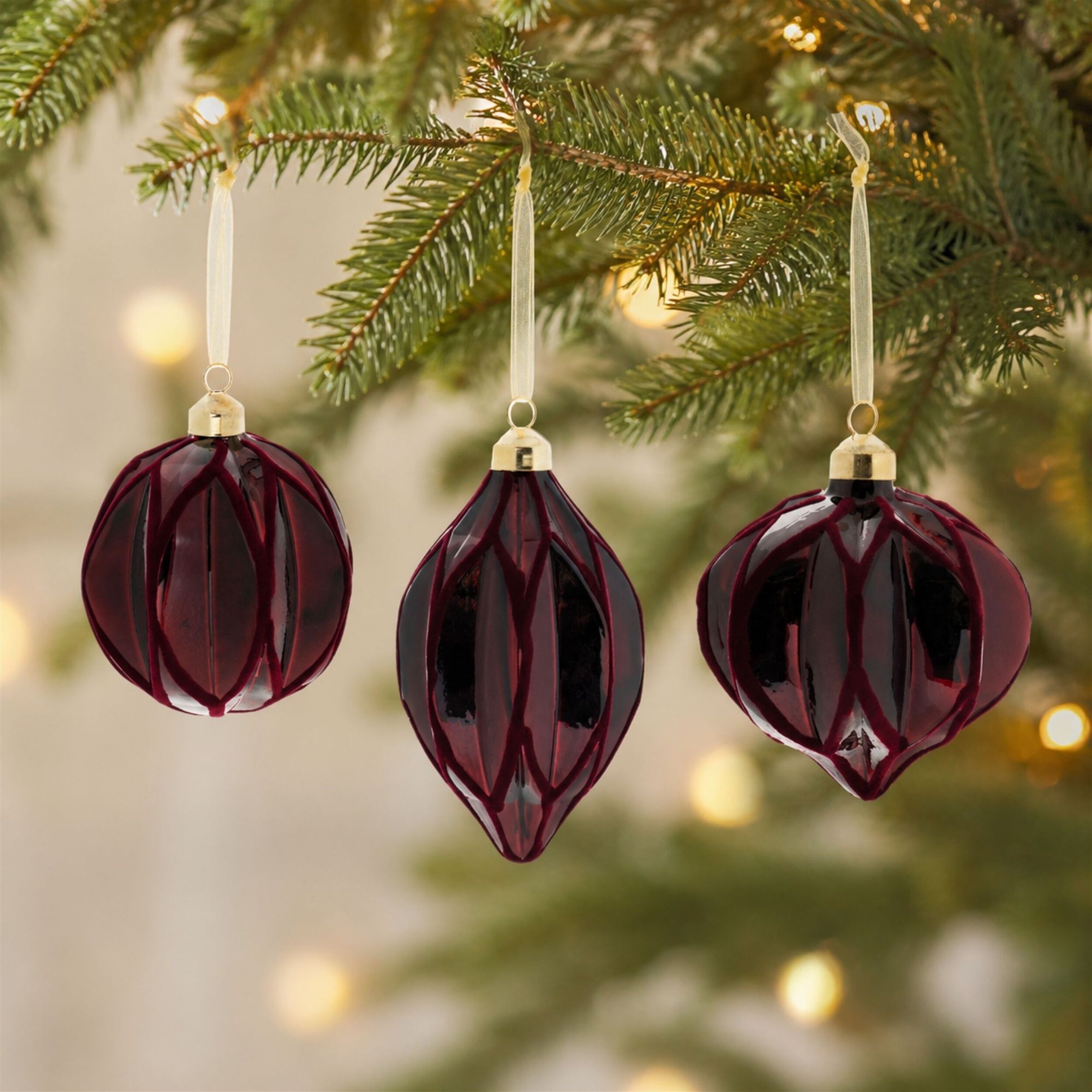 Velvet Glass Ornament (Set of 6), RED GOLD, alternate image number 1
