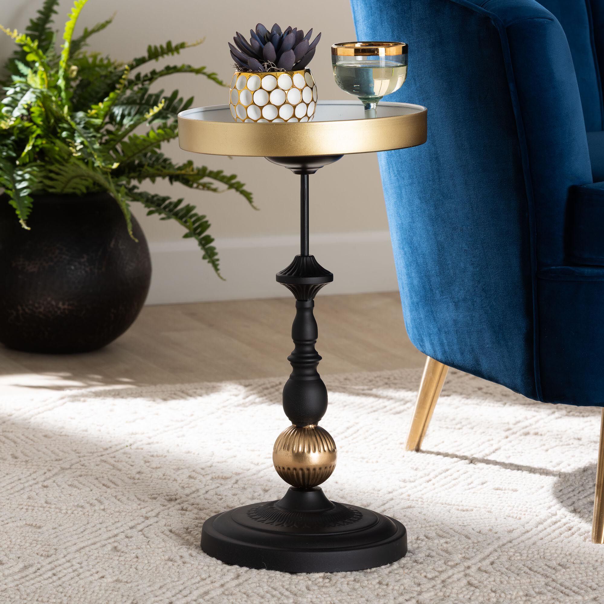 Javion Modern Glam Round Accent Side Table, BLACK, alternate image number 6
