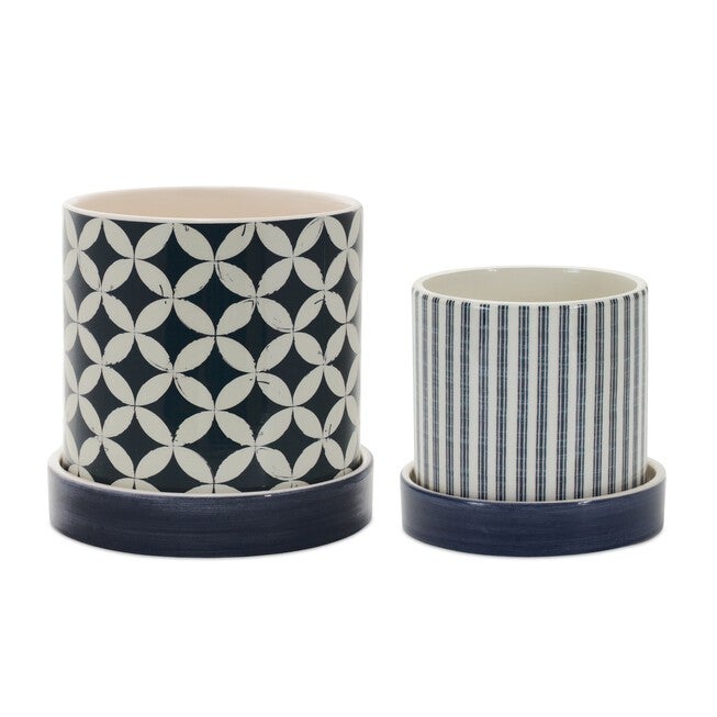 Container (Set of 2) 4.5 inchesD x 4.25 inchesH, 5.25 inchesD x 5.25 inchesH Dolomite, BLUE/WHITE, hi-res image number 0