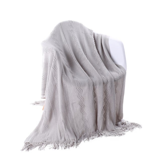 Battilo Home Intricate Woven Throw Blanket with Raised Patterns and Tasseled End, 50 inchesL x 60 inchesW, LIGHT GREY, hi-res image number 0