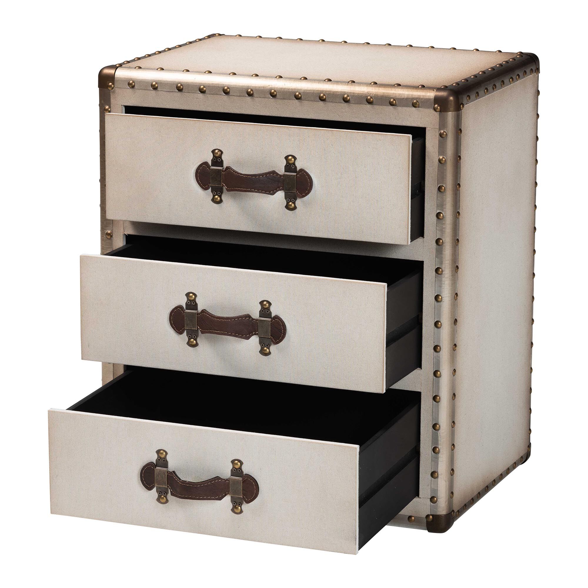 Mallison Vintage Black Canvas 3-Drawer End Table, BEIGE, alternate image number 2