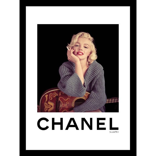 Marilyn Monroe with Guitar Grey 14 inches x 18 inches Framed Print, BLACK WHITE, hi-res image number 0