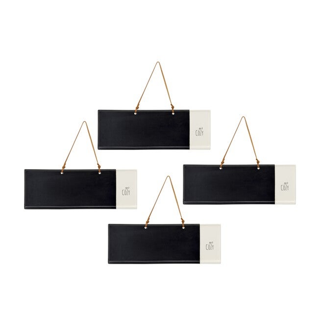 Get Cozy Memo/Chalkboard (Set of 4) 14.25 inches x 5 inchesH Stoneware, BLACK/BEIGE, hi-res image number null