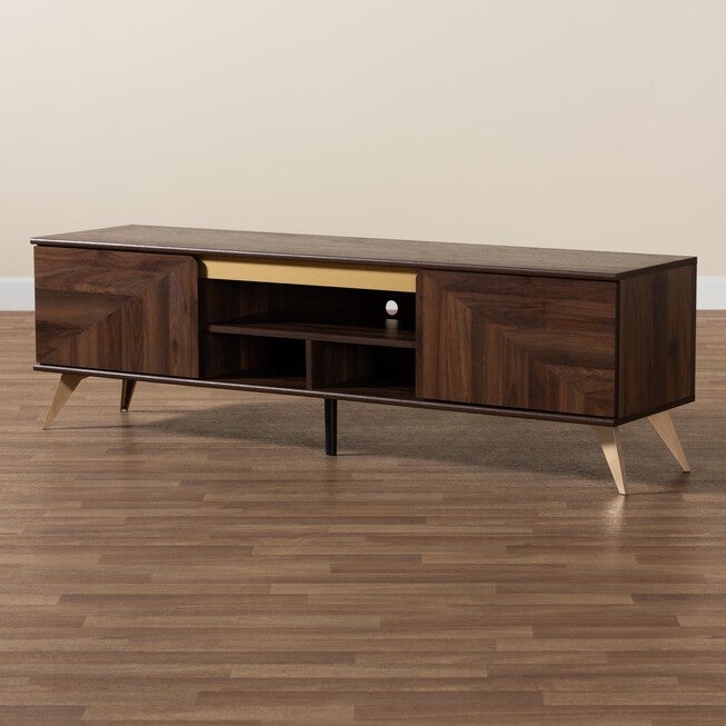 Graceland Mid-Century Modern Transitional Walnut Brown Finished Wood 2-Door Tv Stand, , alternate image number null