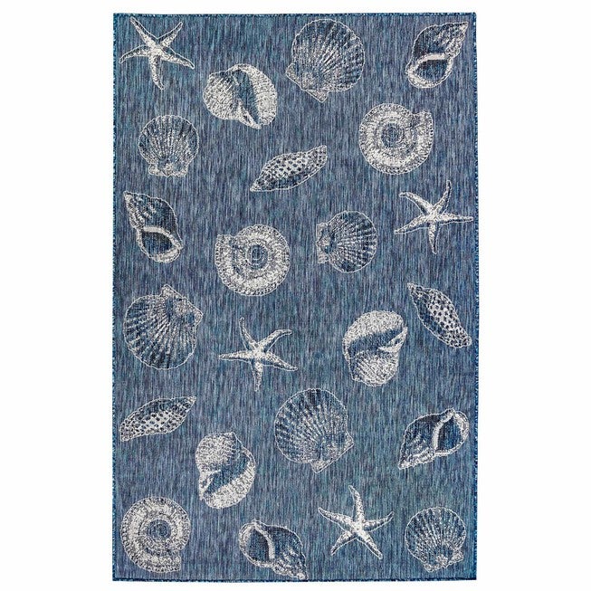Liora Manne Carmel Shells Indoor/Outdoor Rug Aqua 23 inchesX7 feet 6 inches, NAVY, hi-res image number null