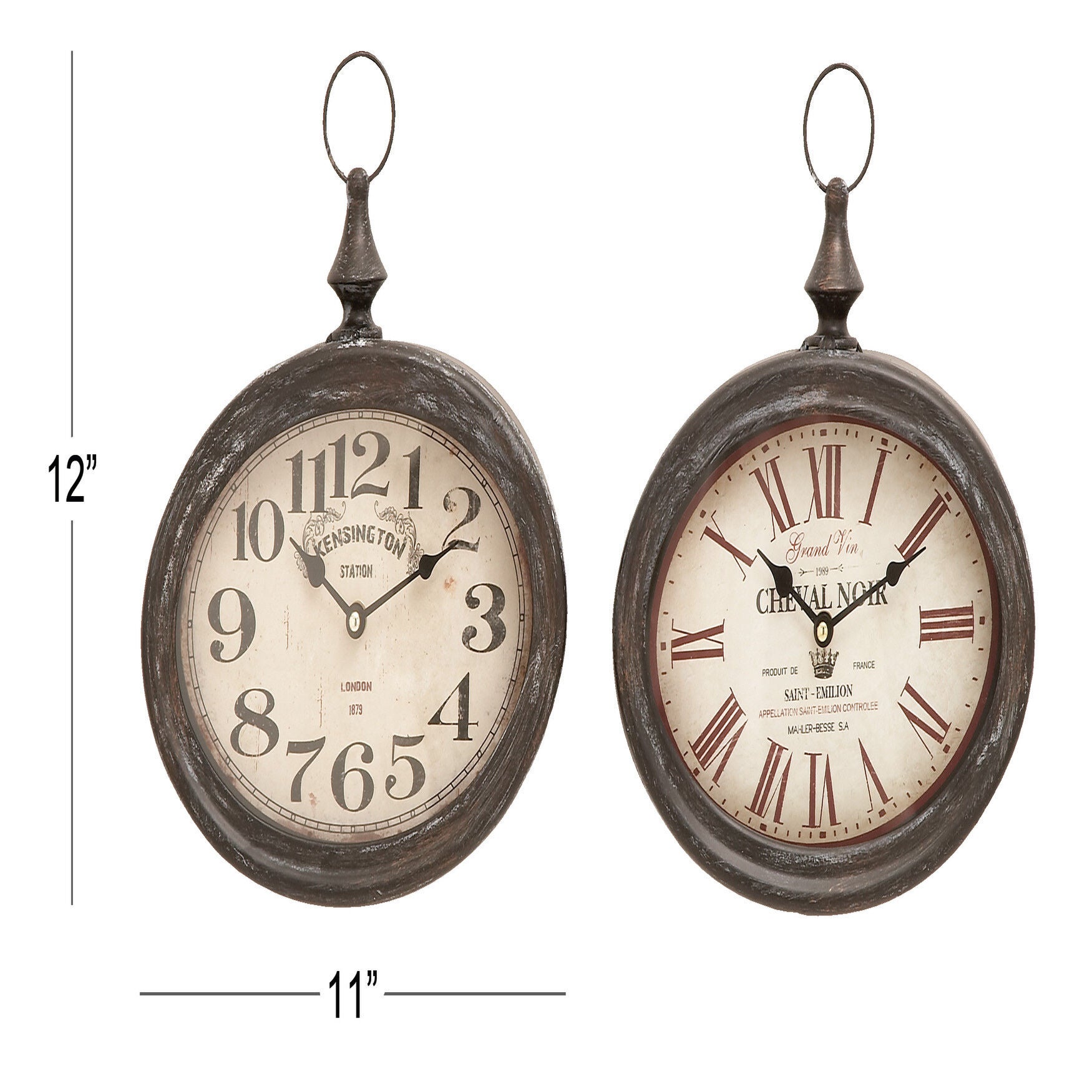 Set Of 2 Cream Metal Vintage Wall Clock, , alternate image number 5