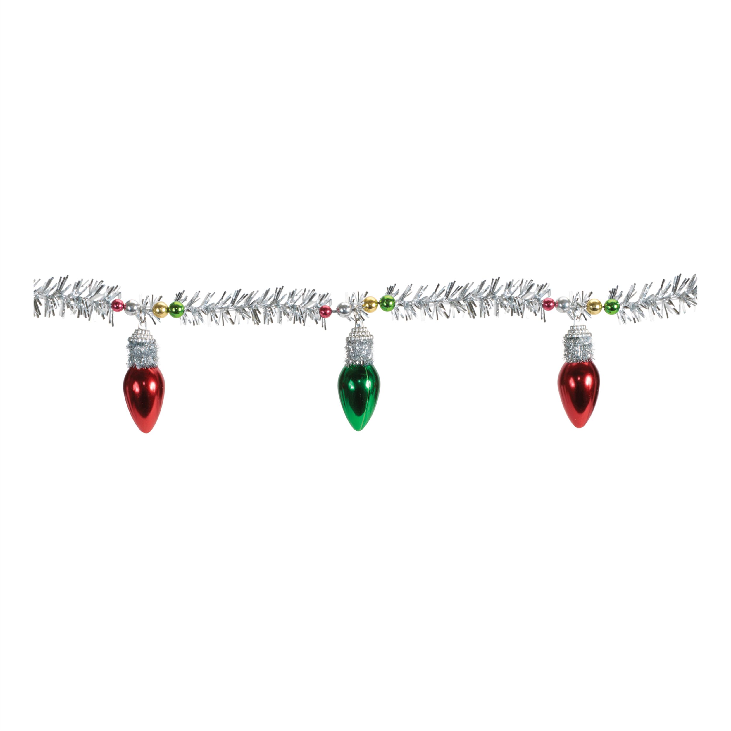 Vintage Light Bulb Tinsel Garland (Set of 2), RED GREEN SILVER, alternate image number 1