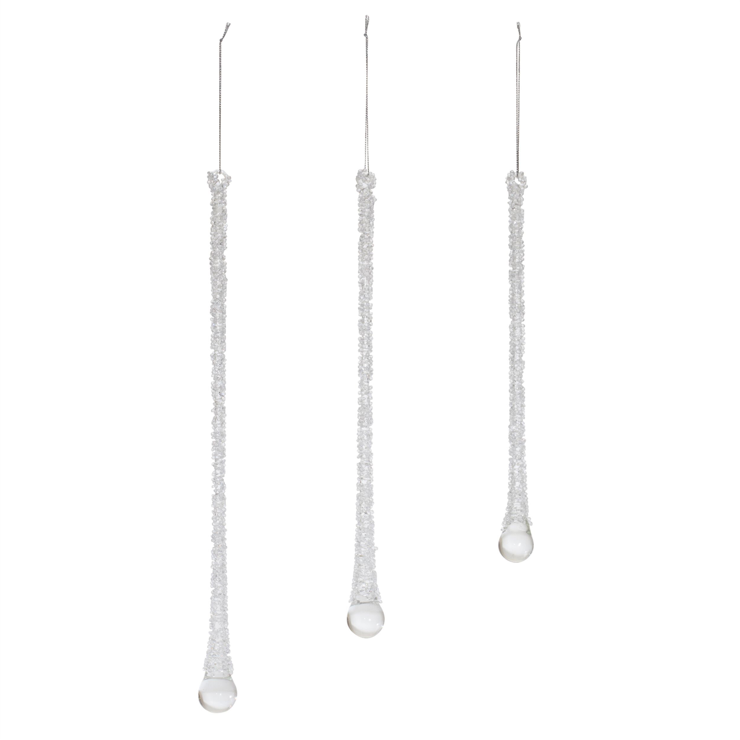Clear Beaded Glass Icicle Drop Ornament (Set of 6), CLEAR, alternate image number 2