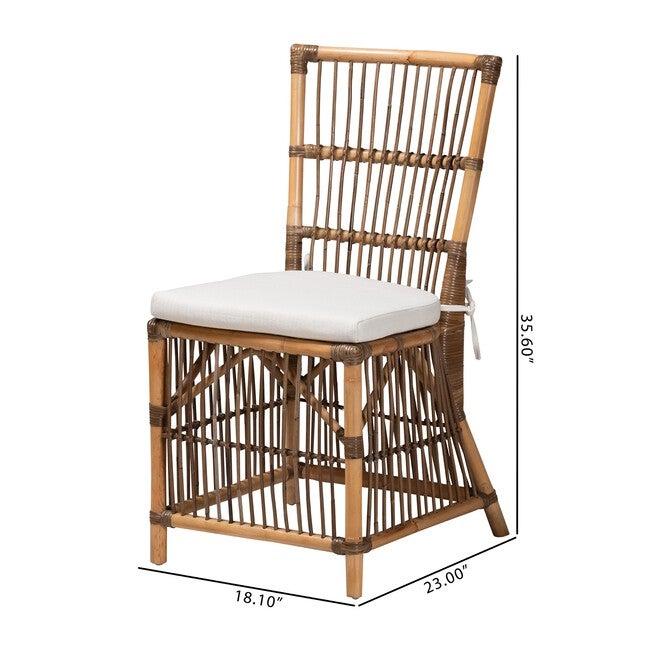 Kim Modern Bohemian White Fabric And Natural Brown Rattan Dining Chair, , alternate image number 8