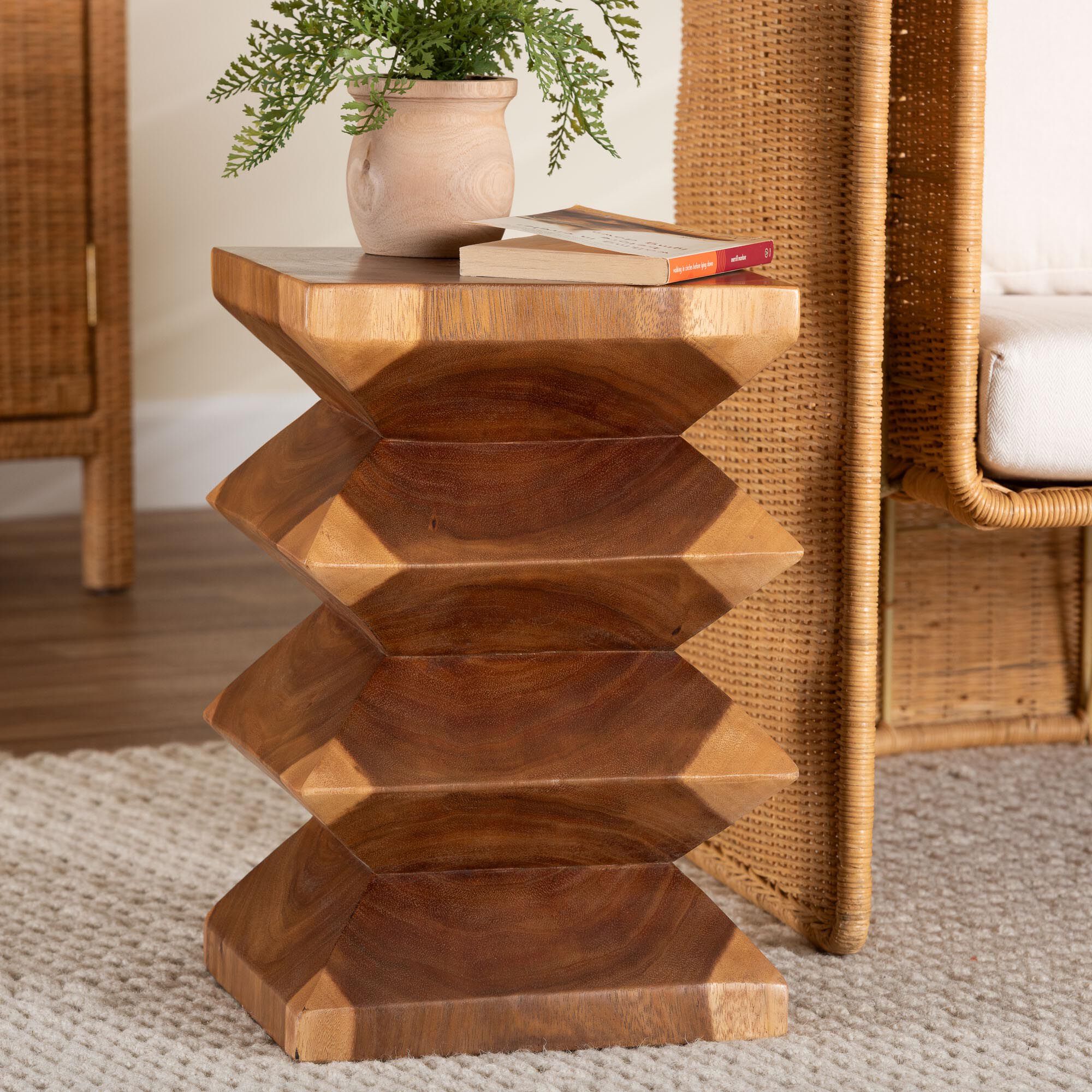 Malati Solid Suar Wood Side Table, BROWN, hi-res image number 0
